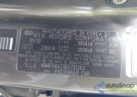 2013 Kia Forte Ex z USA, uszkodzony, nr VIN KNAFU4A23D5731260